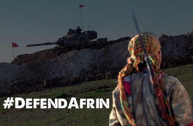 Posters and banner in solidarity with Afrin resistance